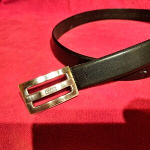 Boss Black Leather Belt with Silver Buckle